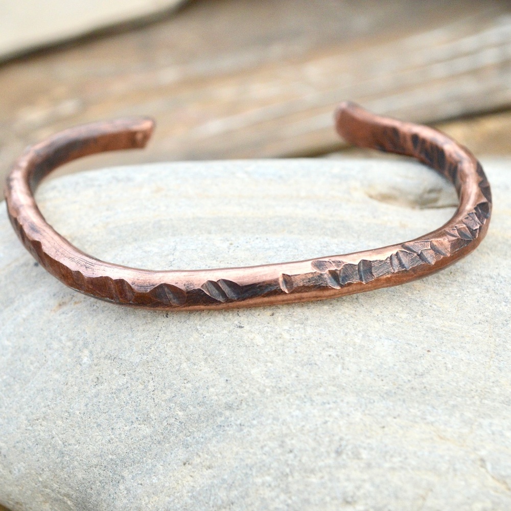 Heavy Gauge Solid Copper Cuff Bracelet Rustic Boho